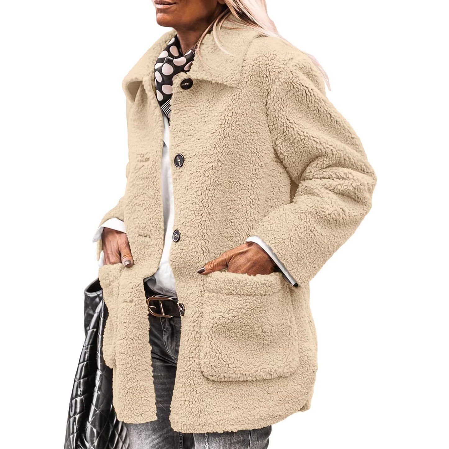 Women's Button-Up Cardigan with Collar and Pockets