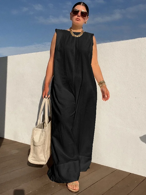 Women's Loose Fit Solid Color Sleeveless Jumpsuit | Ideal for Summer