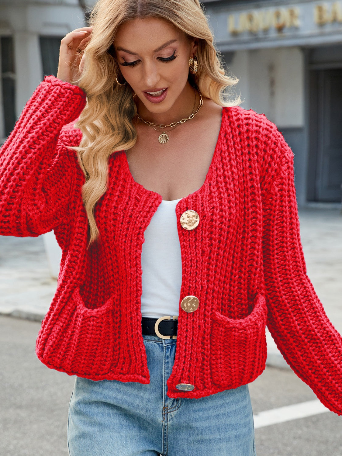 Women's Cozy Knitted Cardigan with Pockets and Buttons | Ideal for Winter