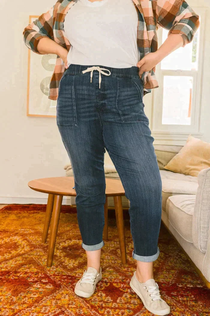 Women's Stretchy High Waist Denim Jogger Pants with Drawstring | Perfect for Casual Days