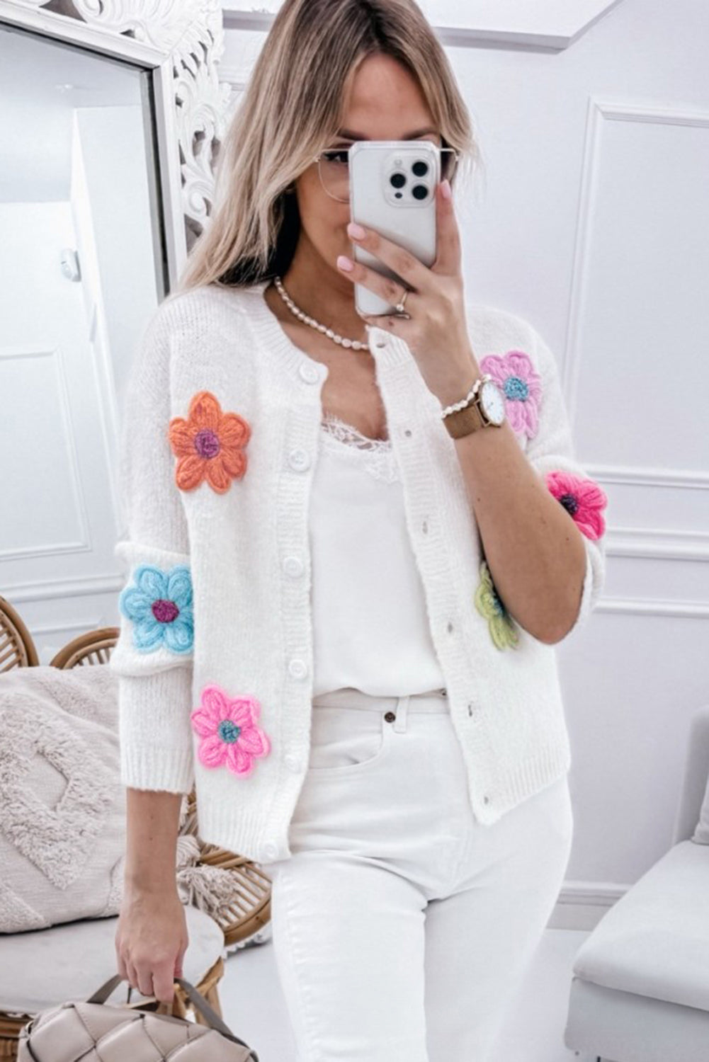 Women's Stylish Floral Embroidery Knitted Cardigan with Buttons | Ideal for Winter