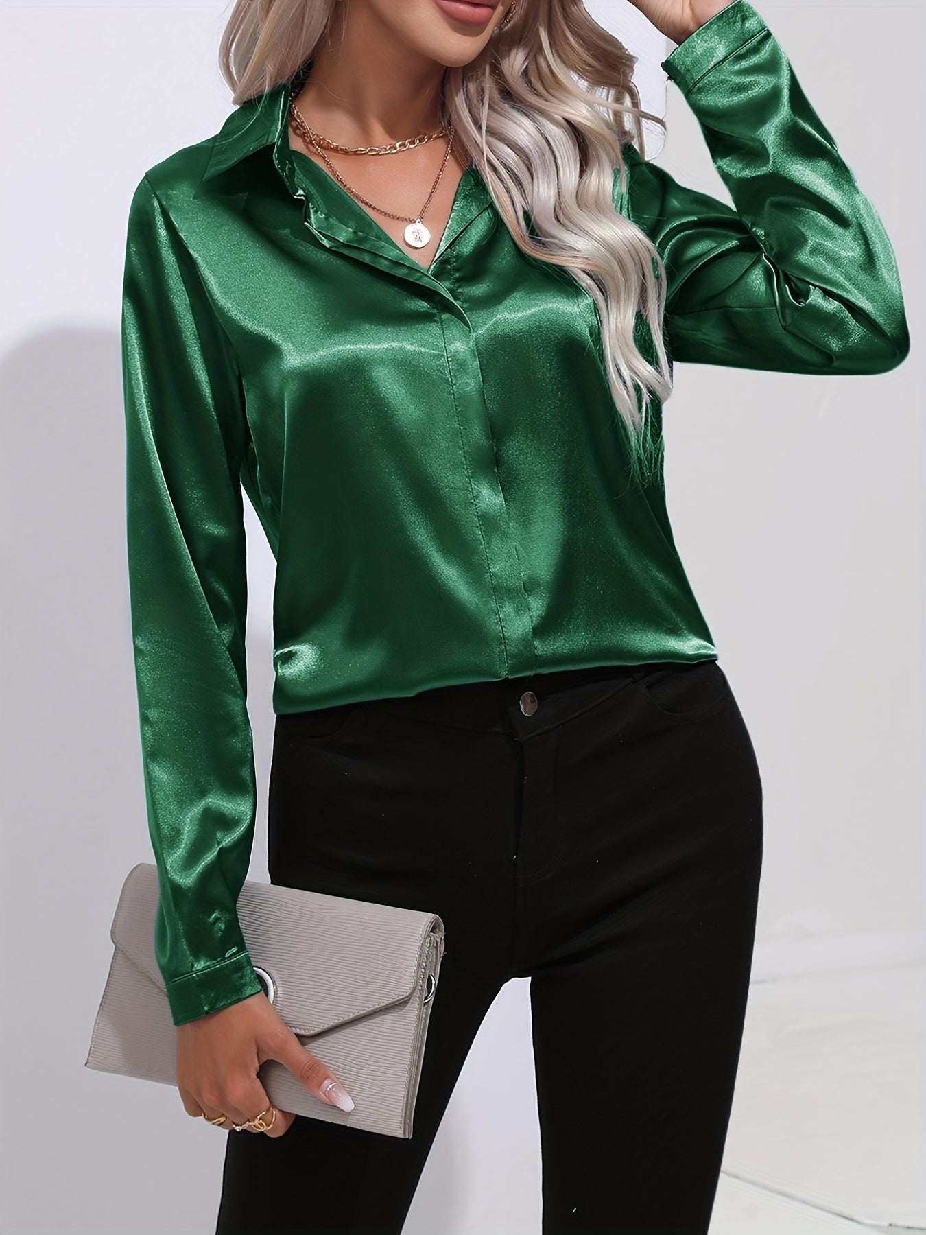 Women's Elegant Satin Blouse with Timeless Silhouette