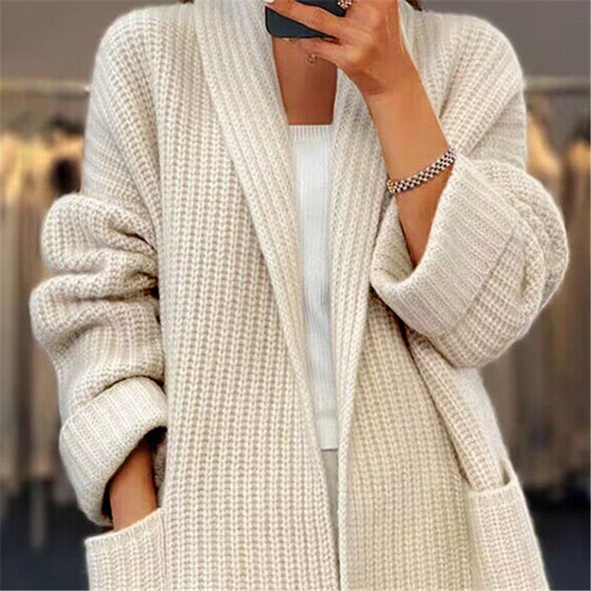 Women's Thick Knitted Long Cardigan with Large Pockets | Ideal for Winter