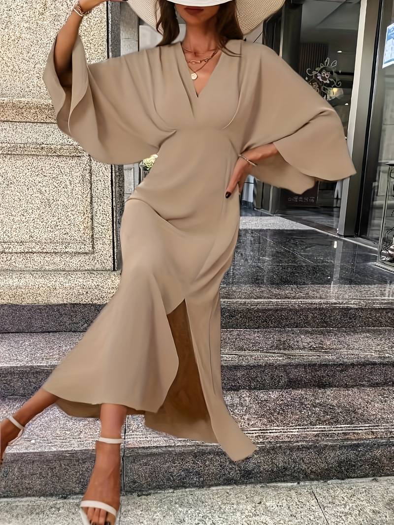 Women's Elegant A-Line Dress with Ruffle Sleeves for Casual and Semi-Formal Occasions