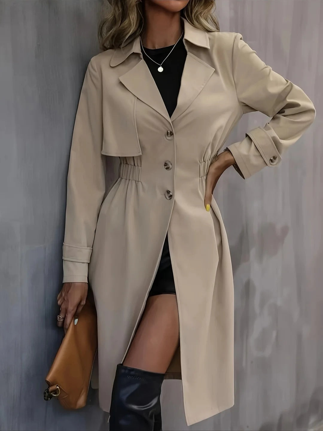 Chic Long Trenchcoat with Elastic Waist | Perfect for Everyday Wear