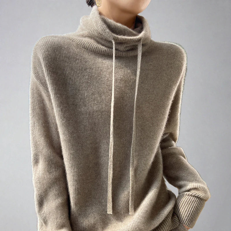 Women's Cozy Cashmere Turtleneck Jumper with Drawstring | Ideal for Winter