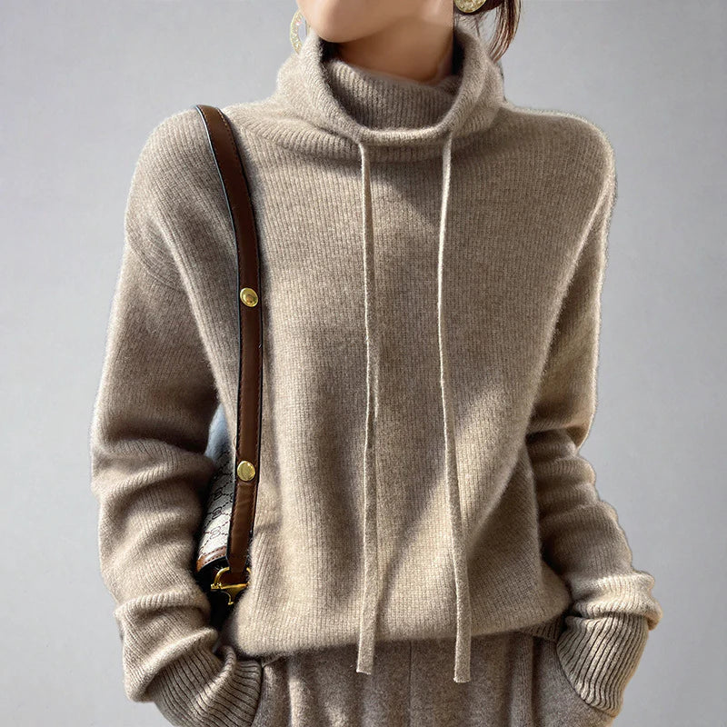 Women's Cozy Cashmere Turtleneck Jumper with Drawstring | Ideal for Winter