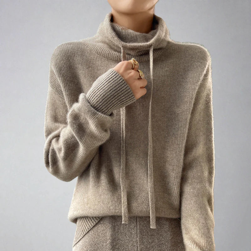Women's Cozy Cashmere Turtleneck Jumper with Drawstring | Ideal for Winter