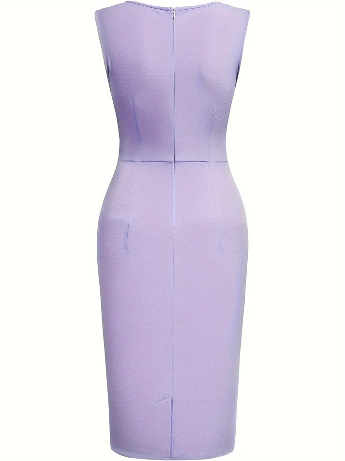 Casual Tucked Solid Bodycon Crew Neck Sleeveless Party Formal Dress for Women | For Formal Occasions