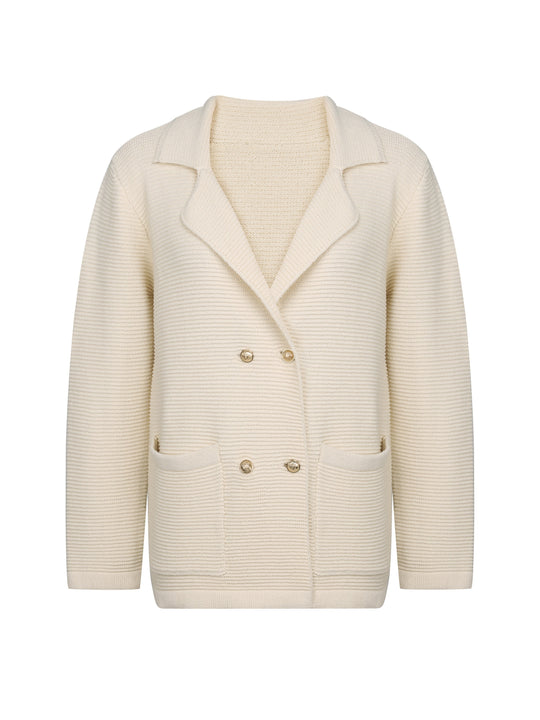 Women's Stylish geometric beige blazer with pockets and buttons | Perfect for Casual Days