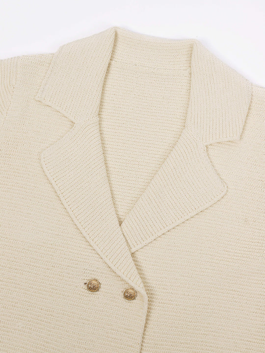 Women's Stylish geometric beige blazer with pockets and buttons | Perfect for Casual Days