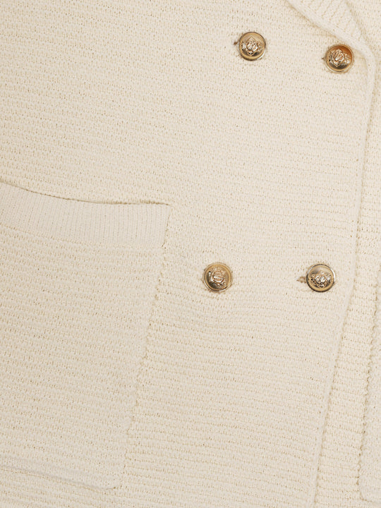 Women's Stylish geometric beige blazer with pockets and buttons | Perfect for Casual Days