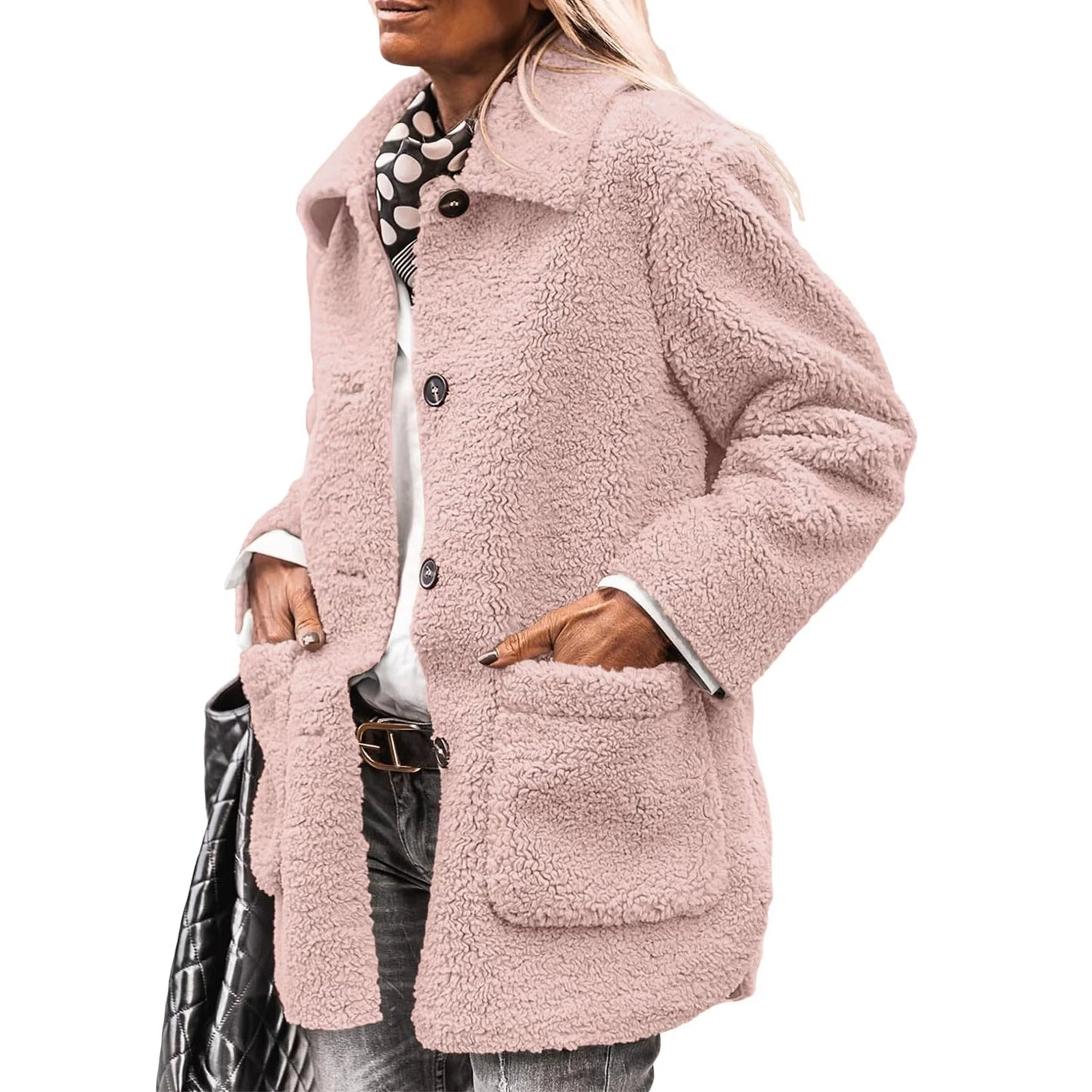 Women's Button-Up Cardigan with Collar and Pockets