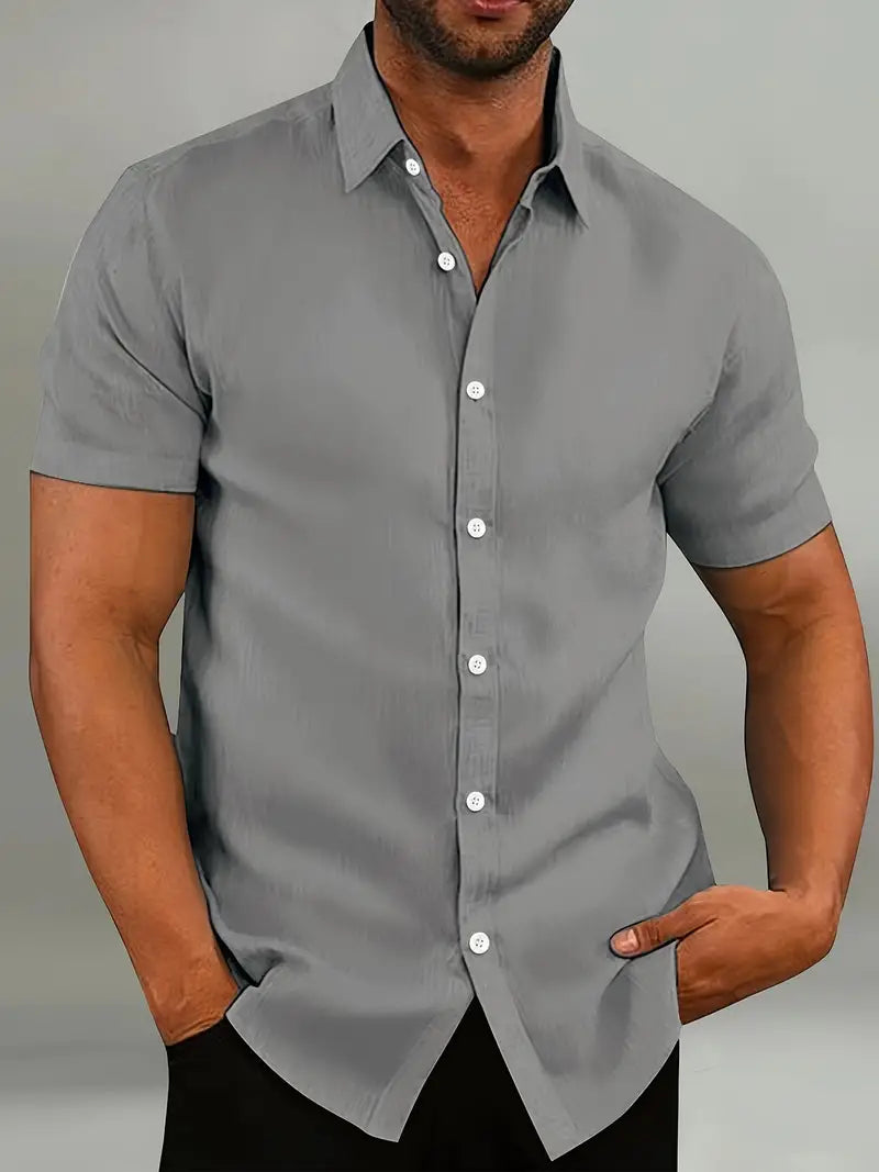Men's Casual Lightweight Button-Down Shirt with Short Sleeves