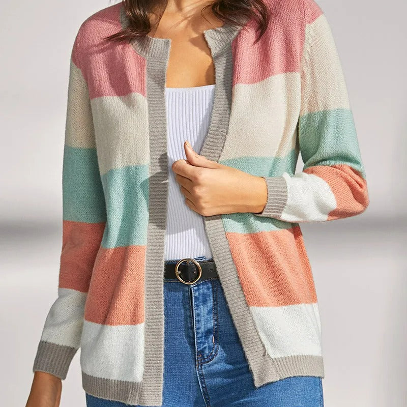 Women's Trendy Striped Multicoloured Open Front Cashmere Cardigan | Perfect for Winter