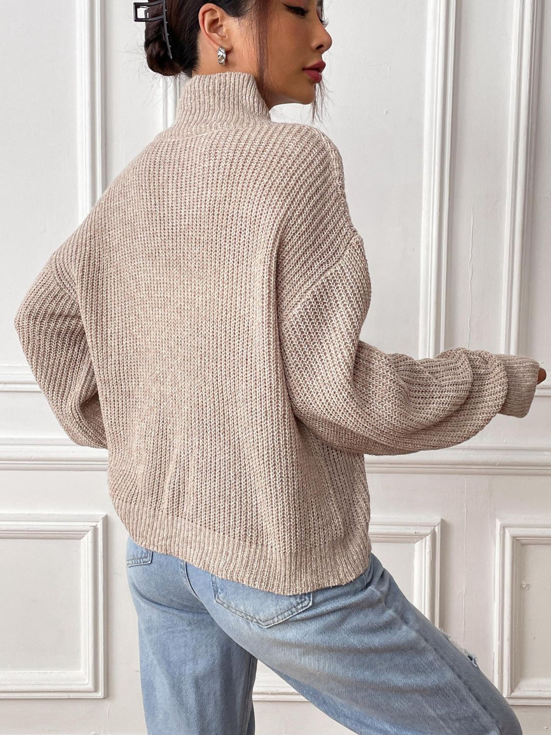 Women's Fashionable Khaki Cashmere Turtleneck Jumper with Heart Detail | Ideal for Winter