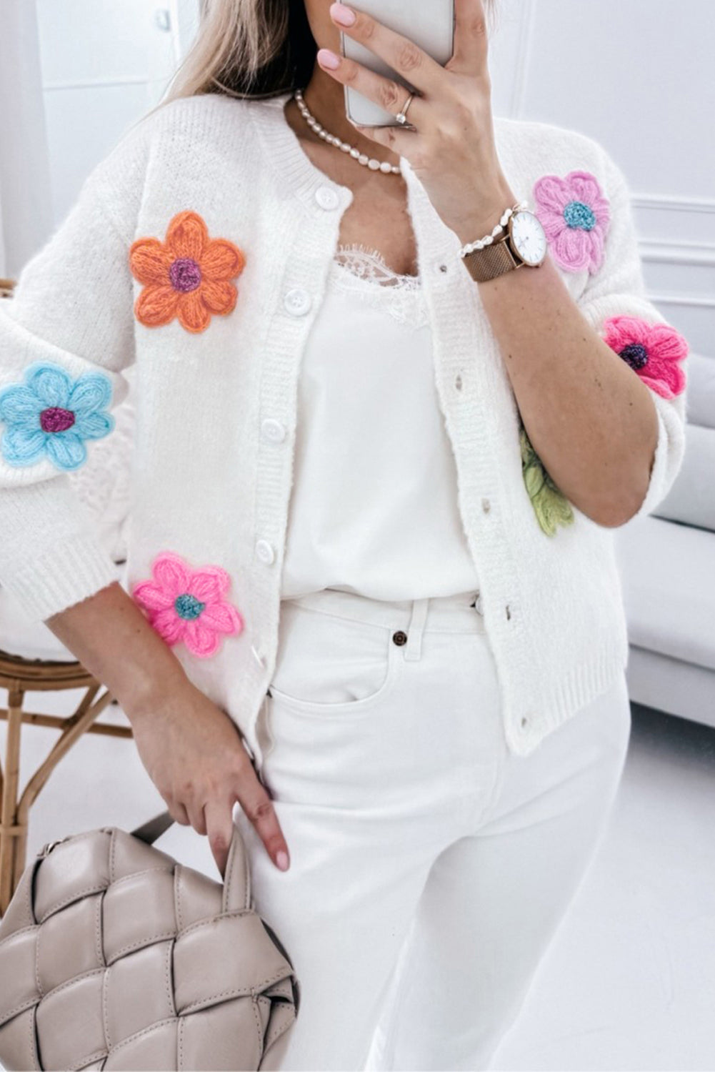 Women's Stylish Floral Embroidery Knitted Cardigan with Buttons | Ideal for Winter