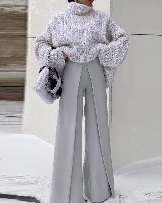 Women's Casual Loose High Neck Line Knitted Jumper | Ideal for Winter
