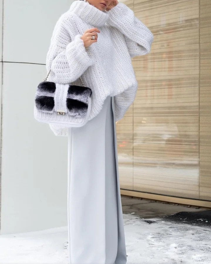 Women's Casual Loose High Neck Line Knitted Jumper | Ideal for Winter