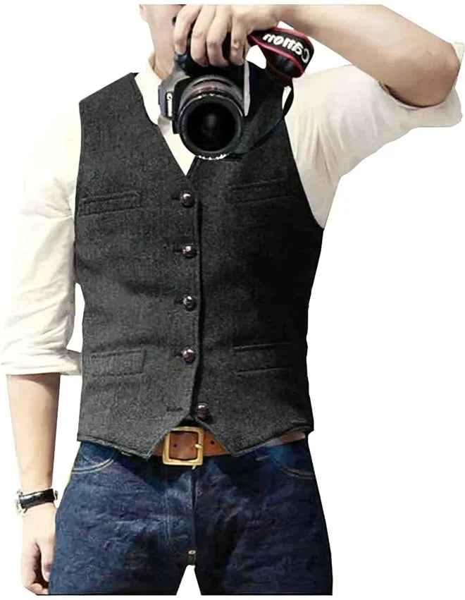 Men's Modern Denim Blazer with V-Neck Design for Casual and Formal Occasions