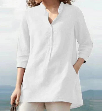 Variant image for Women's Casual Linen Cotton Top with Stand-Up Collar-49