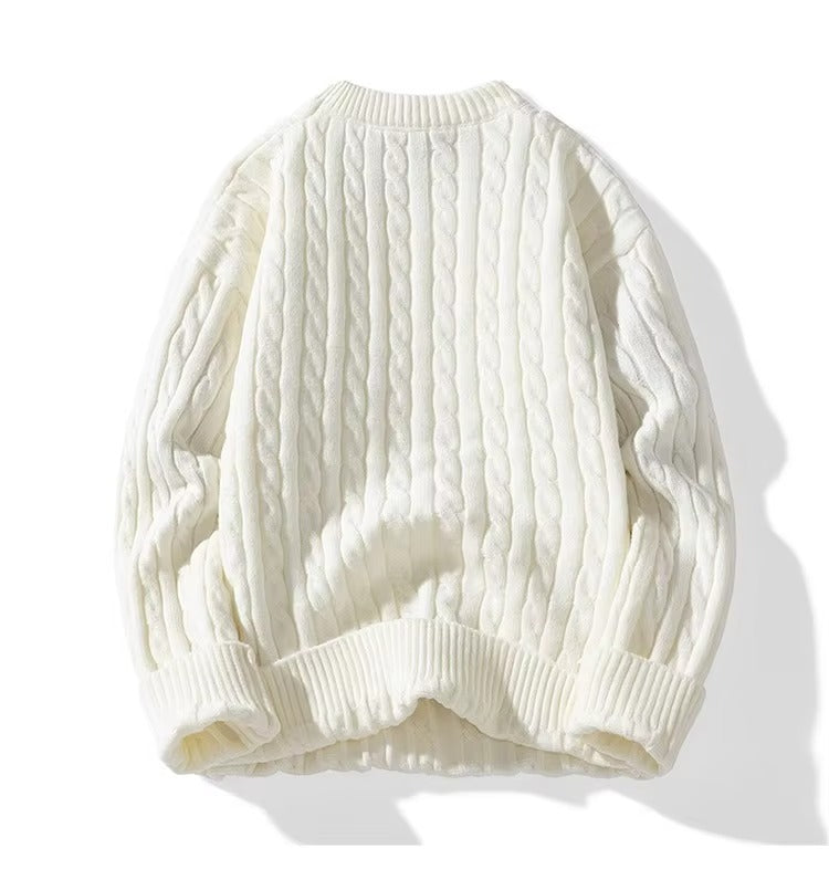 Men's White Cashmere Crew Neck Jumper with Stylish Braided Pattern | Ideal for Winter