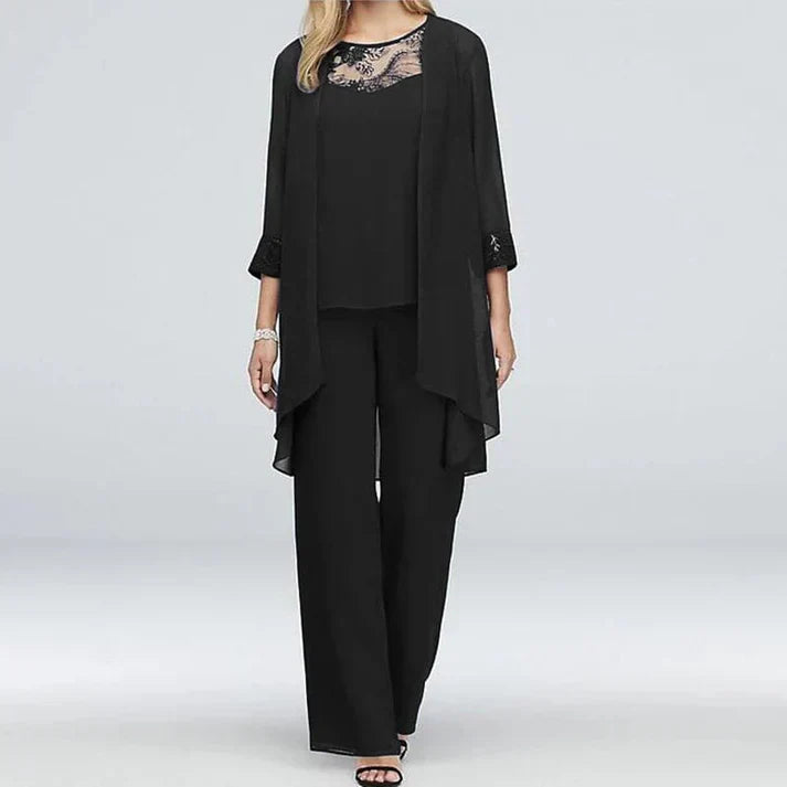 Women's Loose Lace Blouse and Wide Leg Pants Co ords Set | Ideal for Spring/Summer