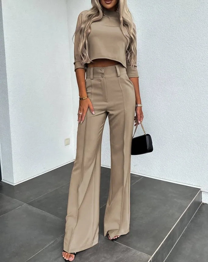 Women's Stylish Cropped Blouse and High Waist Pants Co ords Set | Ideal for Spring/Summer
