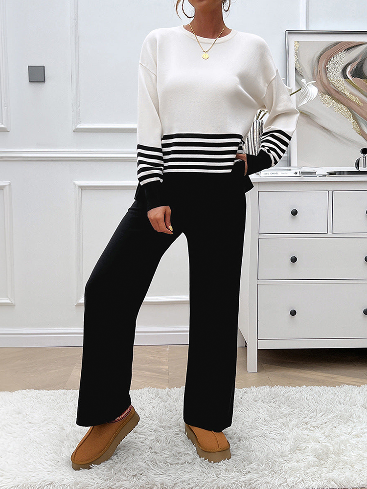 Women's Loose Fit Striped Blouse and Pants Co ords Set | Ideal for Spring/Summer