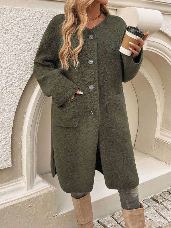 Women's Elegant Long Wool Cardigan with Buttons and Pockets | Ideal fore Winter