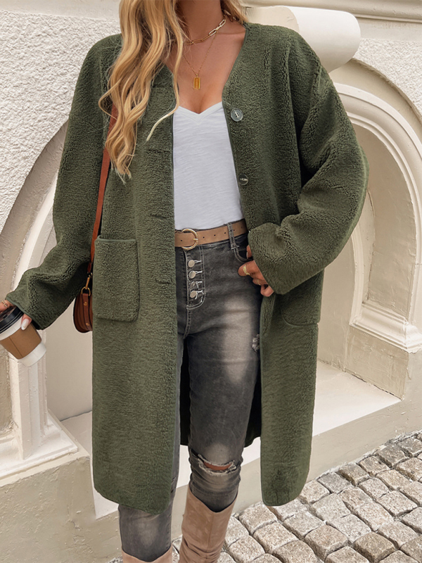 Women's Elegant Long Wool Cardigan with Buttons and Pockets | Ideal fore Winter
