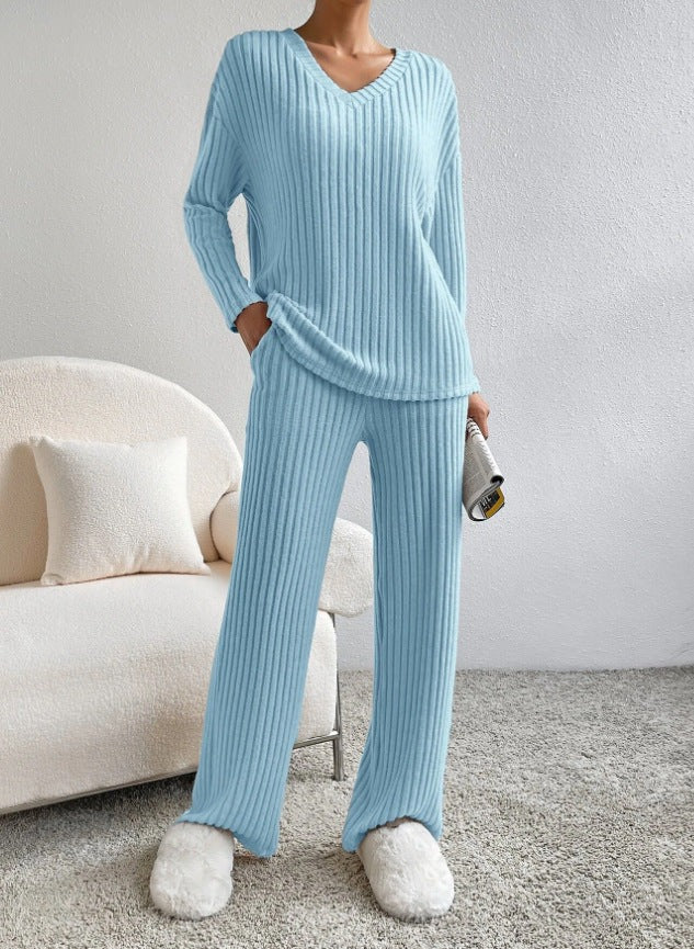 Women's Warm Rib V-neck Sweater and Pants Co ords Set | Ideal for Spring/Summer