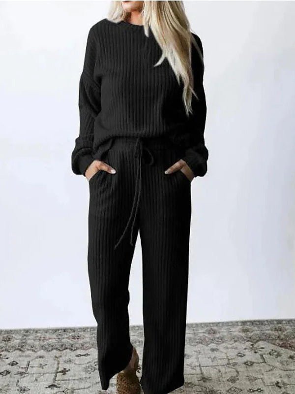 Women's Casual Ribbed Pullover and Pants Two-Piece Co ords Set | Perfect for All Seasons
