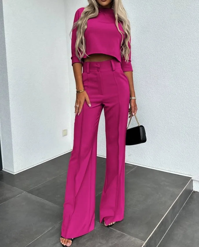 Women's Stylish Cropped Blouse and High Waist Pants Co ords Set | Ideal for Spring/Summer
