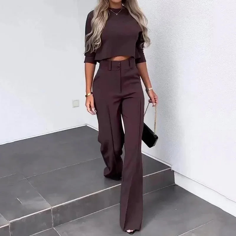 Women's Stylish Cropped Blouse and High Waist Pants Co ords Set | Ideal for Spring/Summer