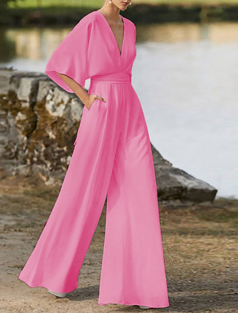Women's Wide Leg V-neck Jumpsuit