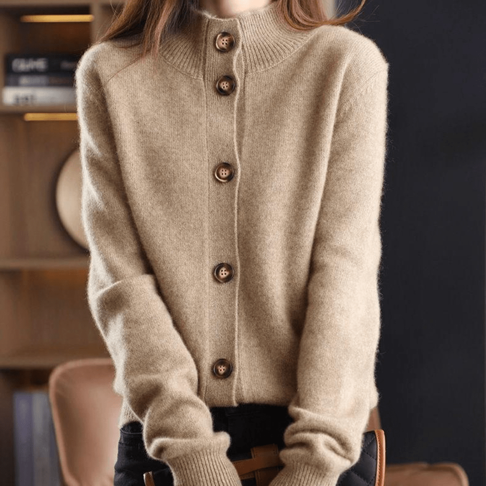 Women's Warm Collar Knitted Cardigan with Buttons | Ideal for Winter