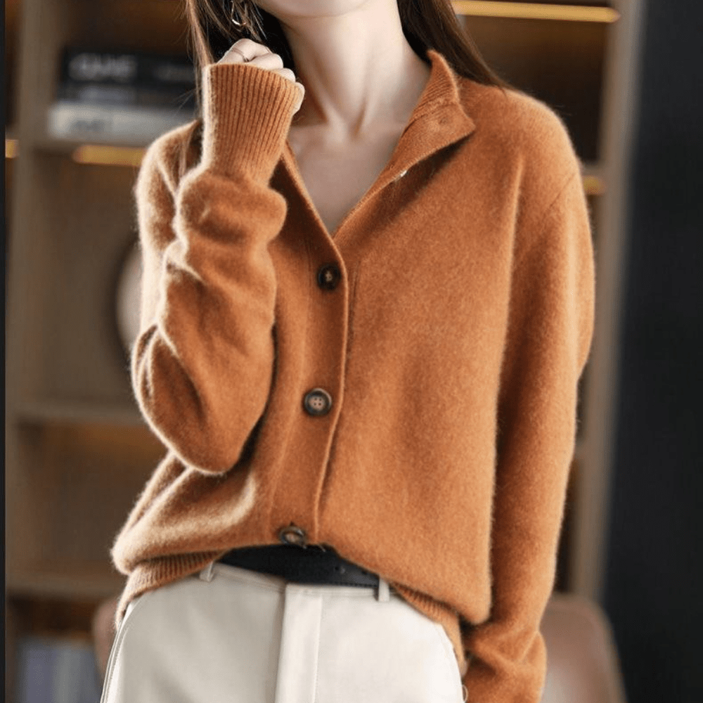 Women's Warm Collar Knitted Cardigan with Buttons | Ideal for Winter