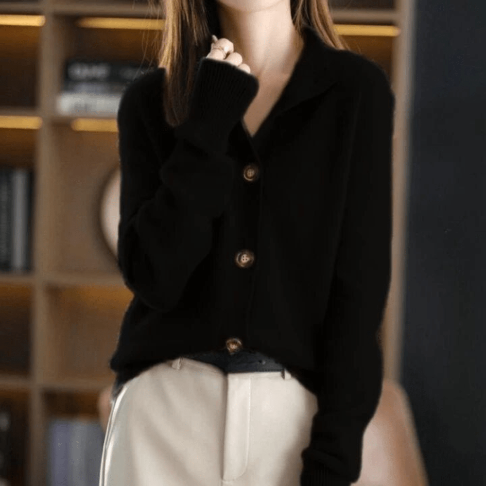 Women's Warm Collar Knitted Cardigan with Buttons | Ideal for Winter