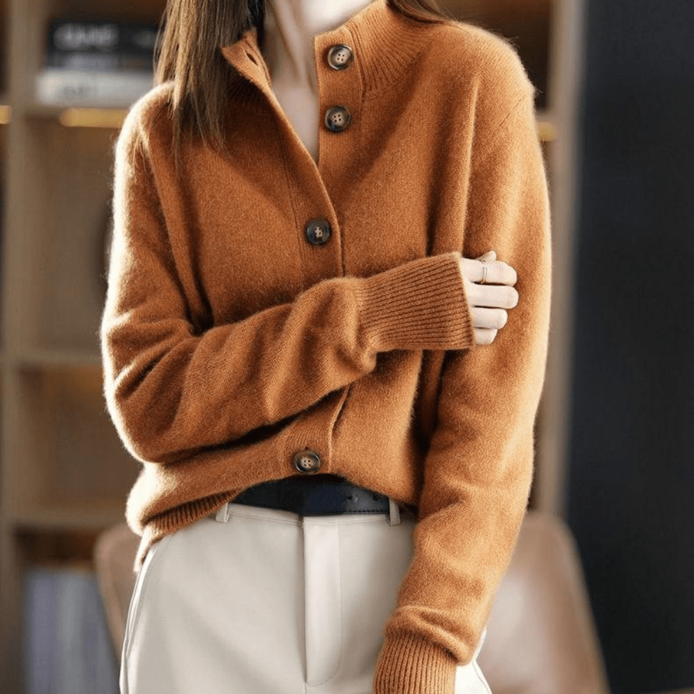 Women's Warm Collar Knitted Cardigan with Buttons | Ideal for Winter