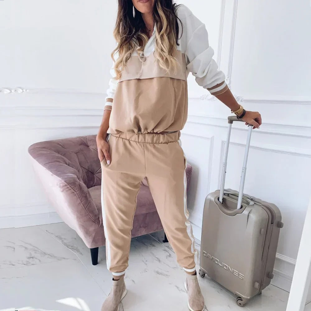 Women's Long-Sleeve Color Block Hoodie and Jogger Pants Co ords Set | Ideal for Spring/Summer