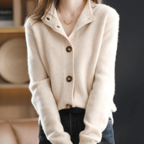 Women's Warm Collar Knitted Cardigan with Buttons | Ideal for Winter