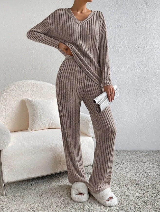 Women's Warm Rib V-neck Sweater and Pants Co ords Set | Ideal for Spring/Summer