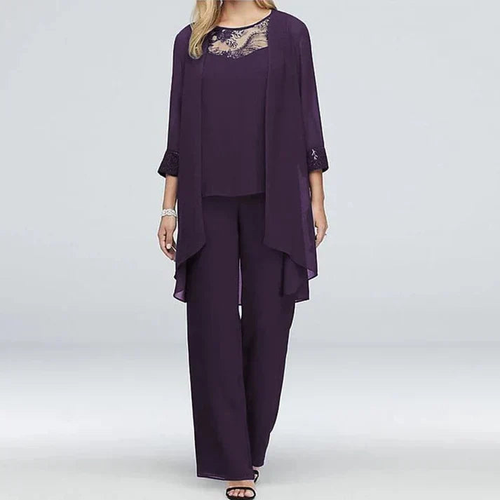 Women's Loose Lace Blouse and Wide Leg Pants Co ords Set | Ideal for Spring/Summer