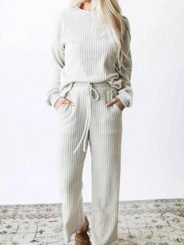 Women's Casual Ribbed Pullover and Pants Two-Piece Co ords Set | Perfect for All Seasons
