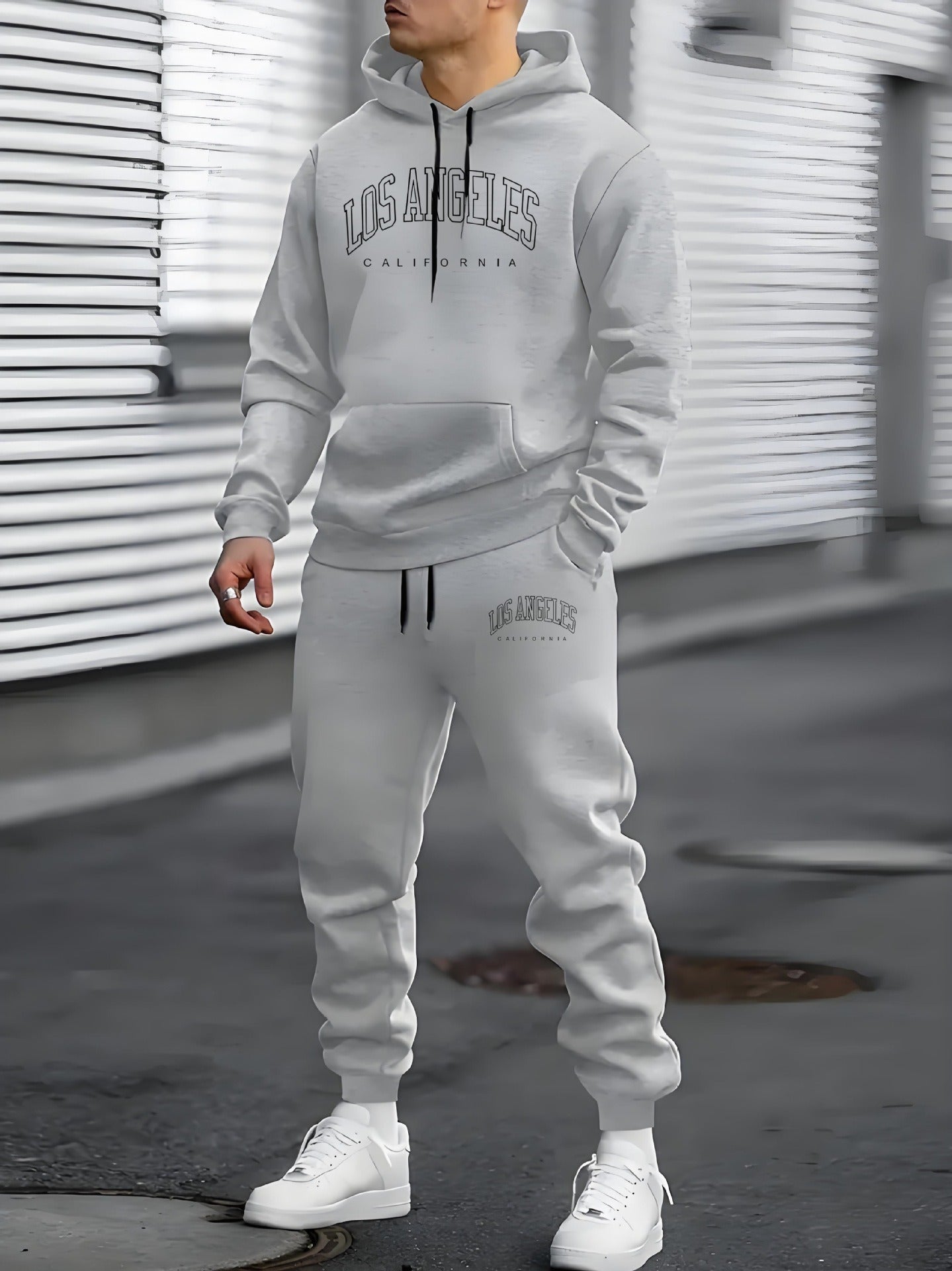 Men's Casual Hoodie Jacket & Joggers Tracksuit Set with 'Los Angeles' Print | Comfortable Streetwear