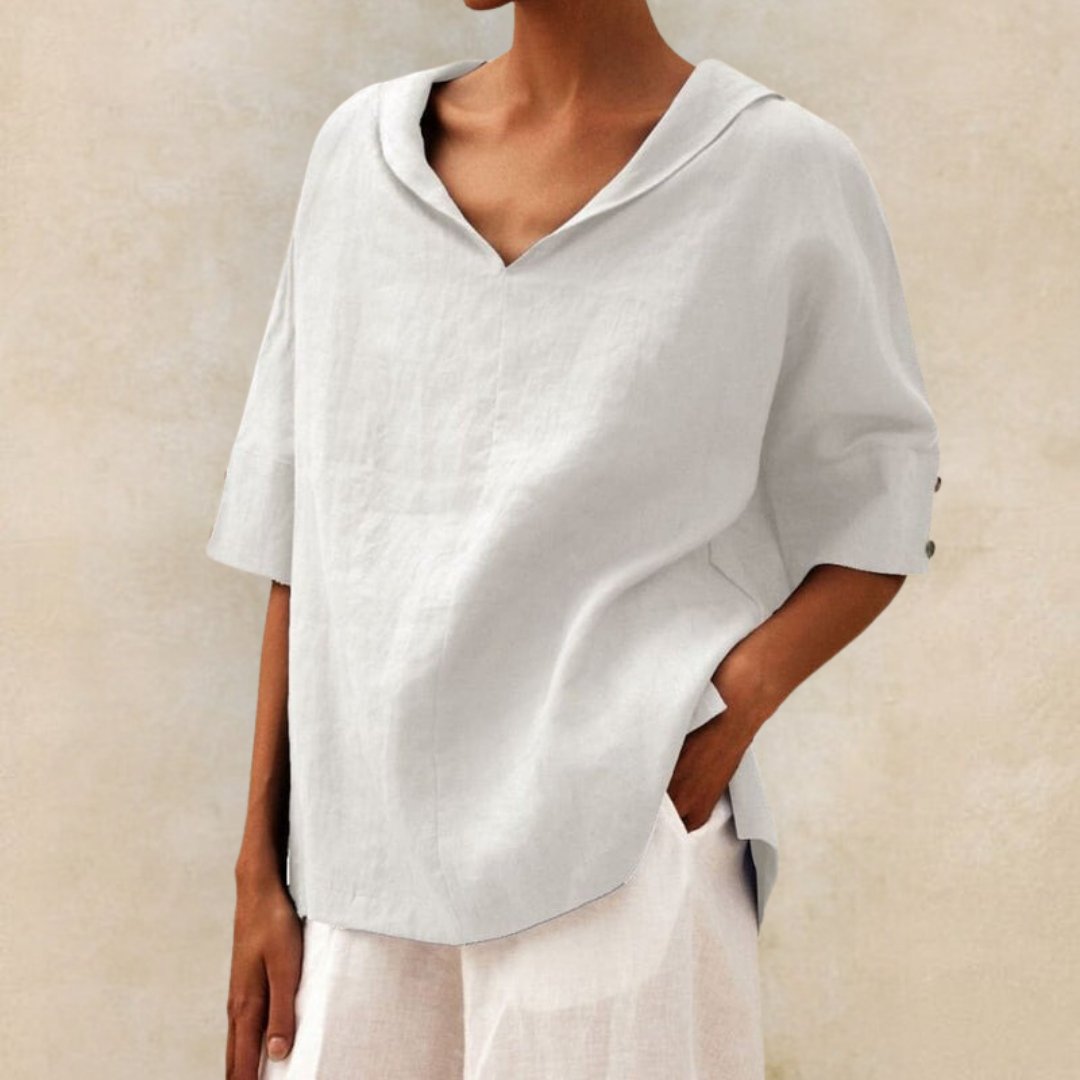 Women's Casual Lightweight Linen Shirt with V-Neck Design