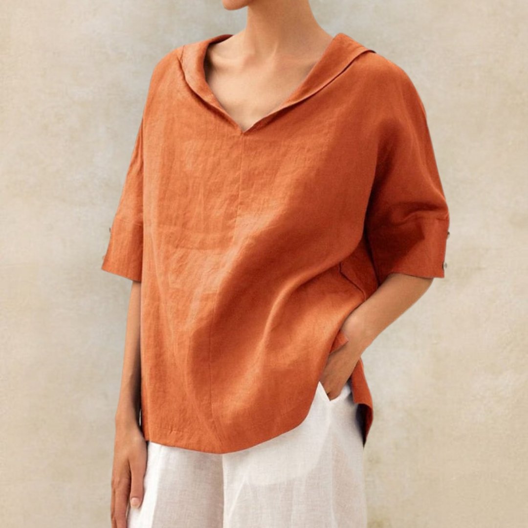 Women's Casual Lightweight Linen Shirt with V-Neck Design