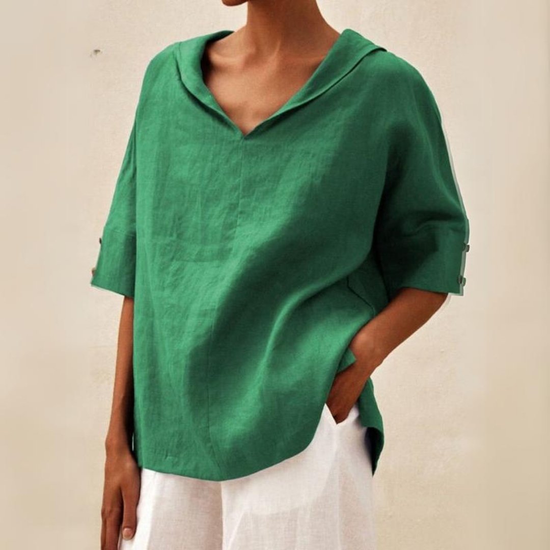 Women's Casual Lightweight Linen Shirt with V-Neck Design