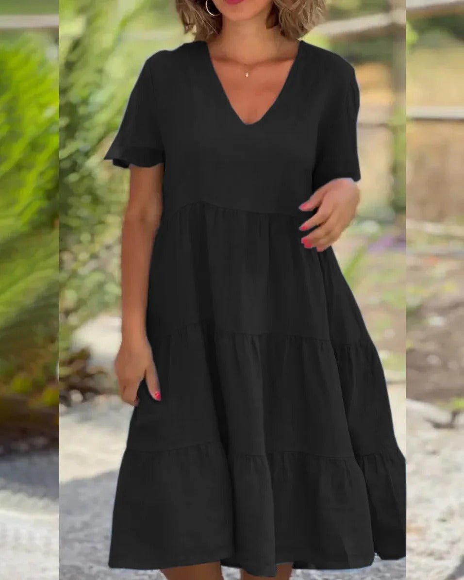 Women's Elegant Lightweight Midi Dress with V-Neckline for Summer Events
